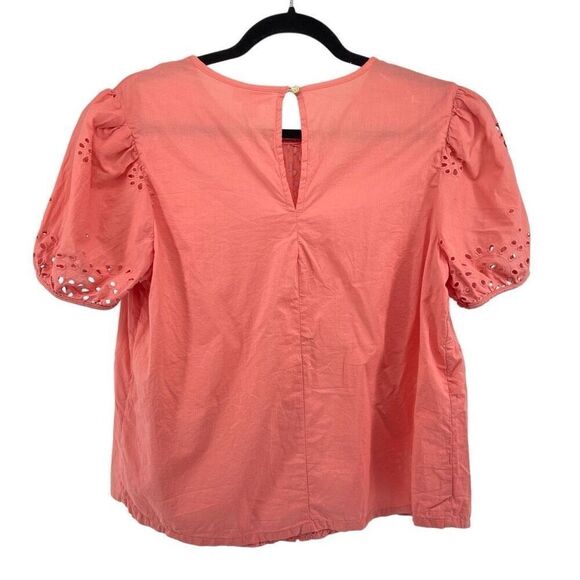 Liz Claiborne Coral Orange Eyelet Cotton Top – Keyhole Neck, Petite Medium - Picture 3 of 10